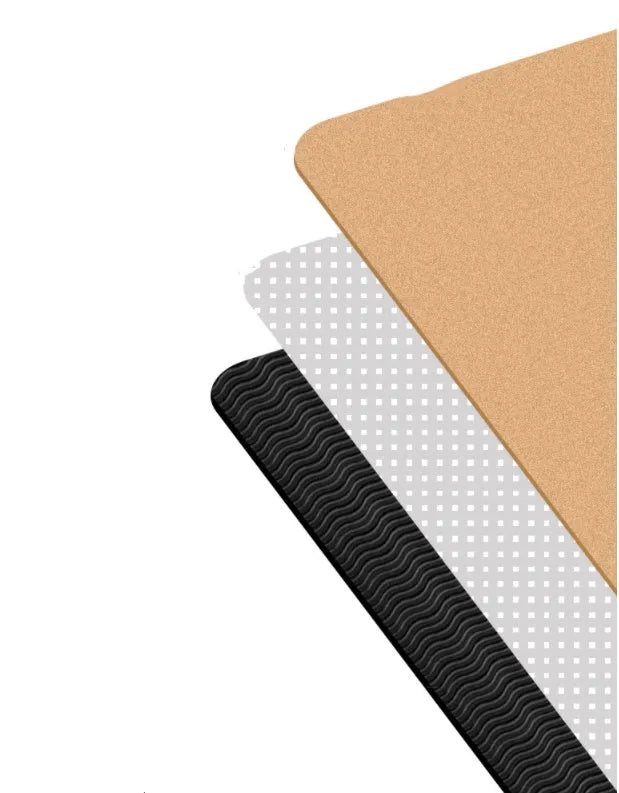 Cork yoga mat 183cm x 66cm x 6mm with black cork surface and TPE bottom layer.