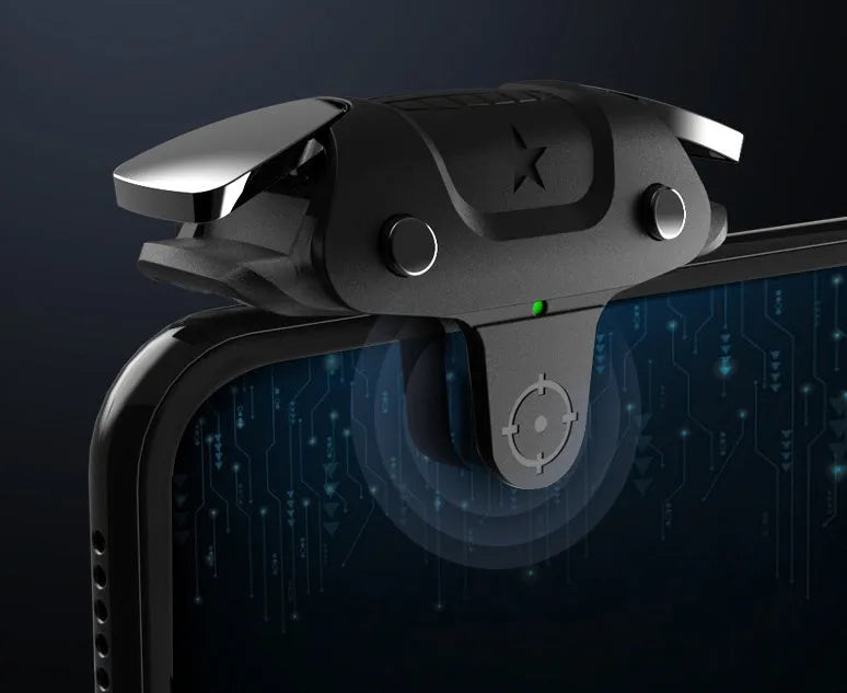 Black F5 wireless Bluetooth game controller for mobile phones showing compact size and joystick.