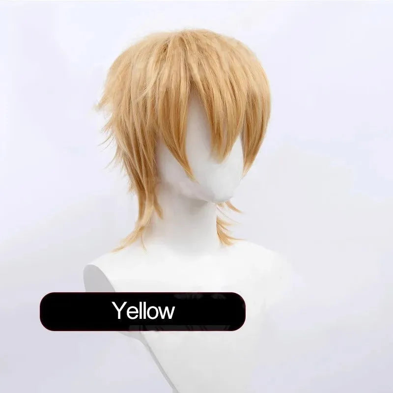 Short anime style cosplay wig with anti-curling hair tail in high-temperature fiber material