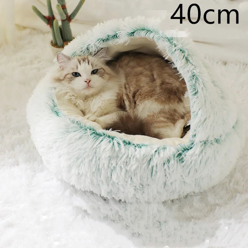 Round plush pet bed in brown for cats and small dogs, size 40cm