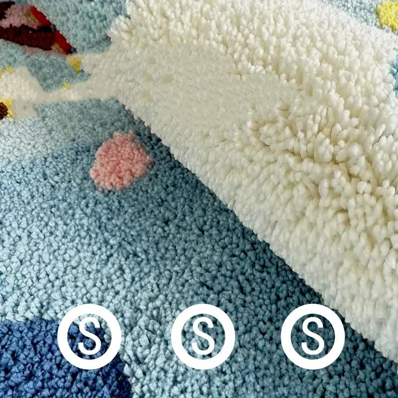HAILANG round children's room carpet with cartoon blue snow mountain pattern, polyester, spray coast colour option
