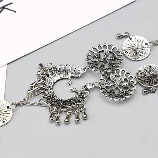 Antique silver hollow flower chain anklet with teardrop styling 24cm foot dimension