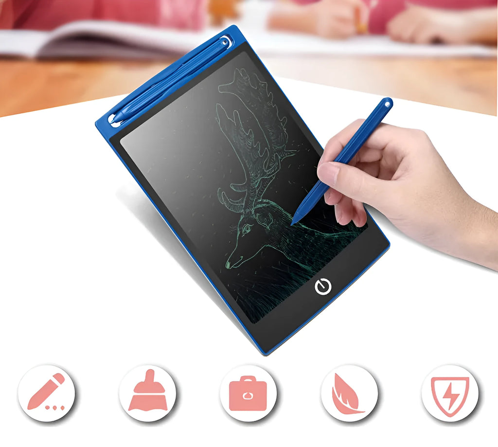 LCD tablet writing pad with pressure sensing screen and erase button, black frame
