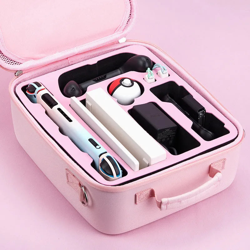 Nintendo Switch storage bag with cat claw print, showing game cartridge slots and diagonal shoulder strap.