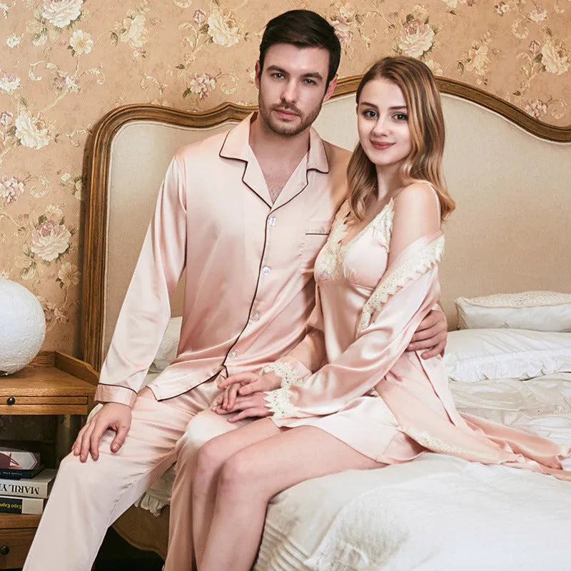 Ladies lace suspender nightgown in artificial silk, available in multiple colours for couple pajama sets