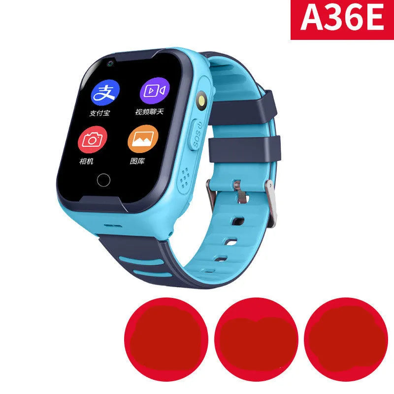Blue and pink children's smartwatch with a 1.44-inch screen for video calls and GPS positioning.