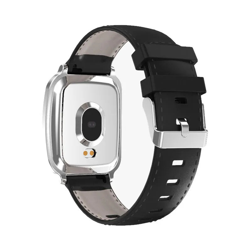 M8 smart bracelet in black on a wrist, showing heart rate data on its full-touch screen with a zinc alloy body.