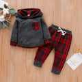 Baby long sleeve plaid sweater set in cotton blend, shown in grey and red, sizes 70cm to 110cm