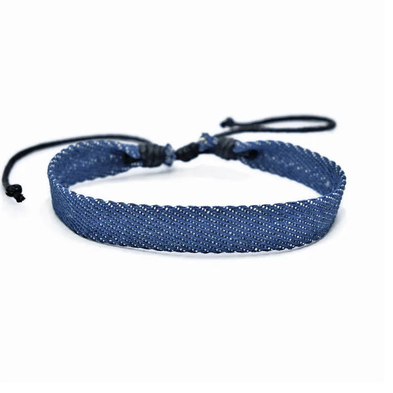 Denim fabric bracelet strap with national style design for unisex wear