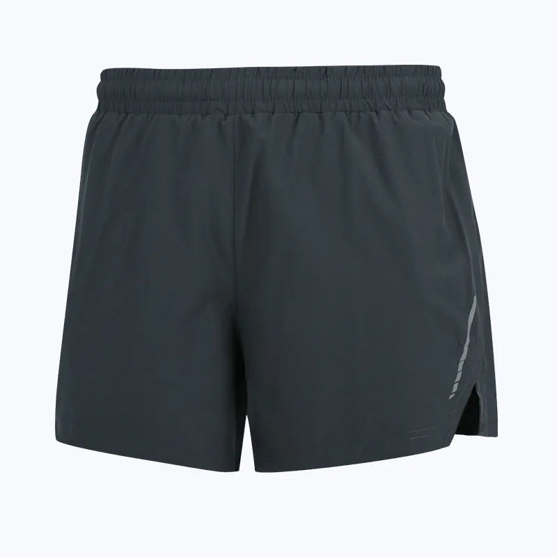 Unisex quick-dry running shorts in grey, shown in a straight-leg fit for athletic movement.