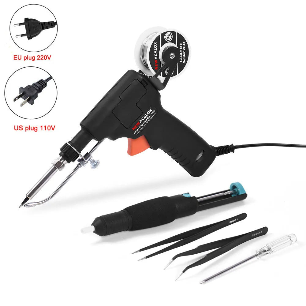 60W manual soldering iron with 900M series tip, PTC ceramic heating core, 260-480°C, EU or US plug, tin wire.