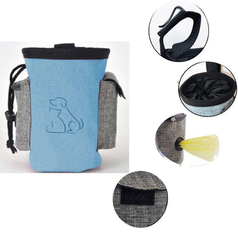 Oxford cloth dog food bag under 20L with animal pattern, medium soft puppy snack bag in blue, coffee or red