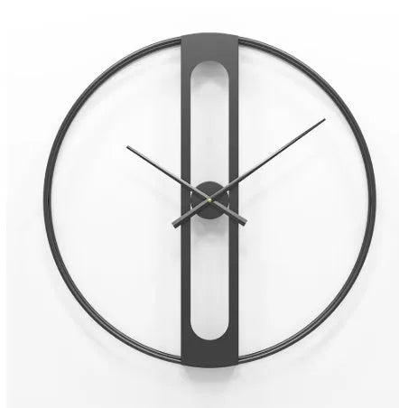Round metal wall clock with 50cm diameter in black or gold finish on a wall