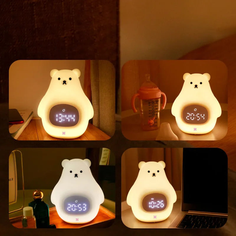 Big White Bear shaped silicone night light with colour-changing LED, showing remote control.