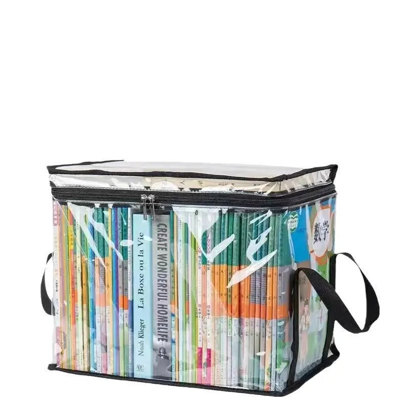 Large foldable white pvc storage bag with transparent panels and a sealing zip, showing its 38x24x32 cm size.