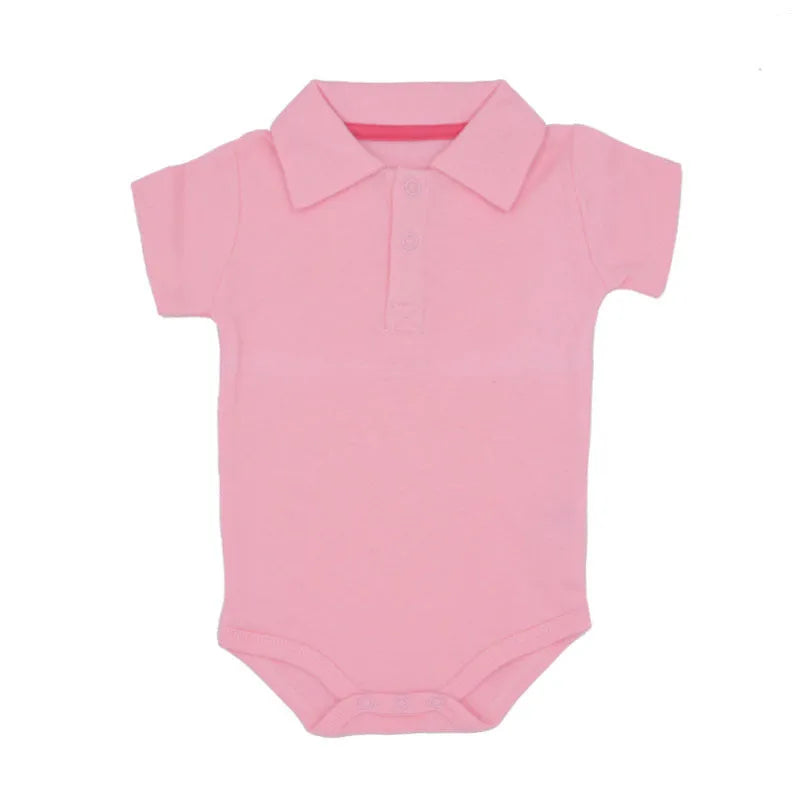 Cotton lapel baby onesie short sleeve concealed button closure 11 colours