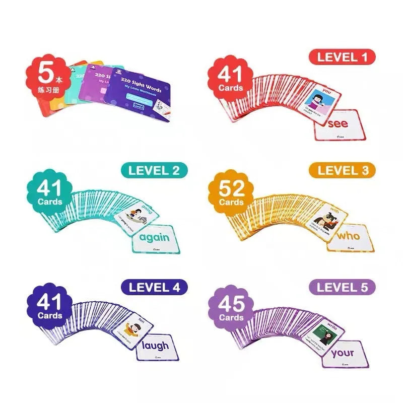 Educational gift box containing 220 high frequency word cards and 5 workbooks for children age 3+