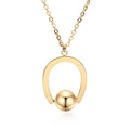 Gold and silver stainless steel necklace with geometric pendant on a cross chain, adjustable length.