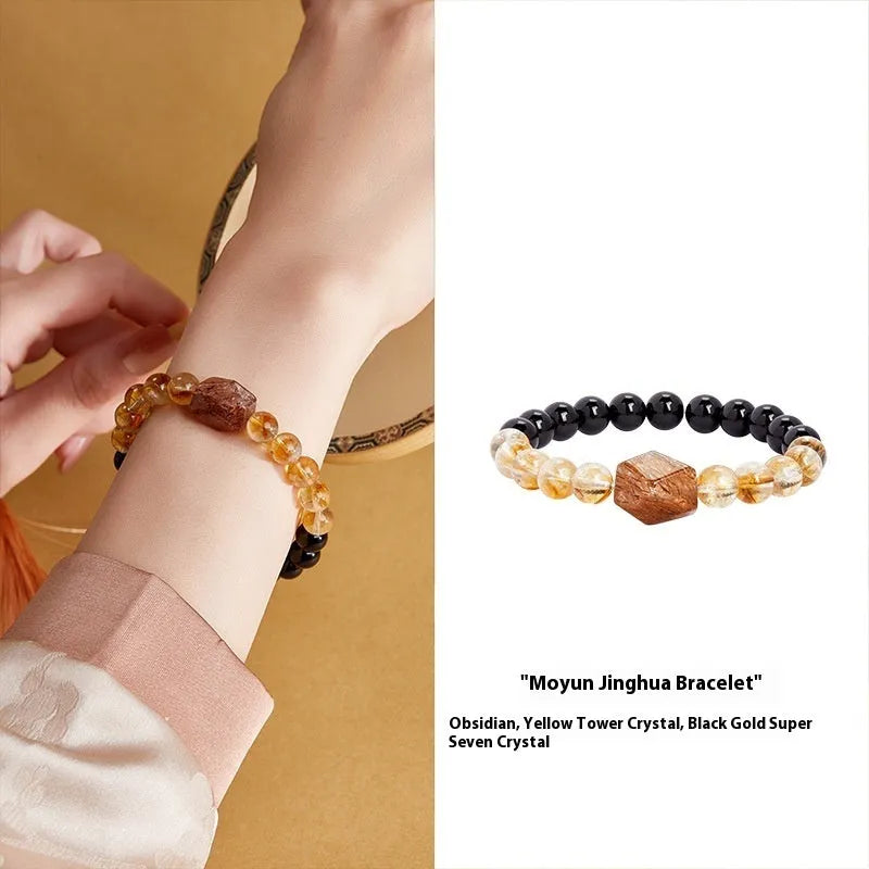 Natural obsidian women's bracelet in Ink Cloud Jinhua style, Ink Rhyme colour option, with certificate