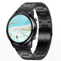 LEMFO LF26 smart bracelet with 1.3-inch screen shown in black and silver colour variant on a wrist.