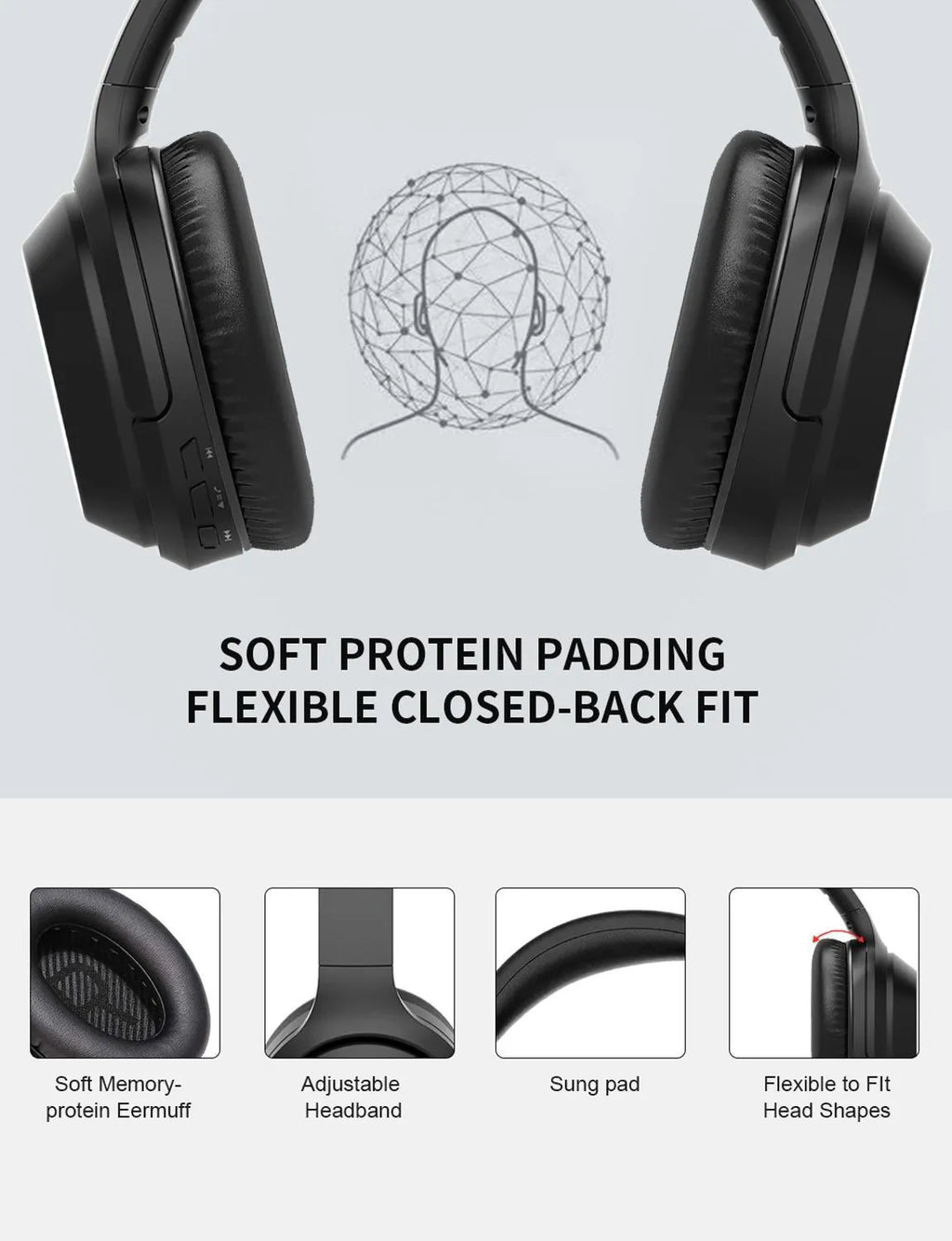 Gorsun E98 black over-ear wireless Bluetooth headphones with microphone on headband.