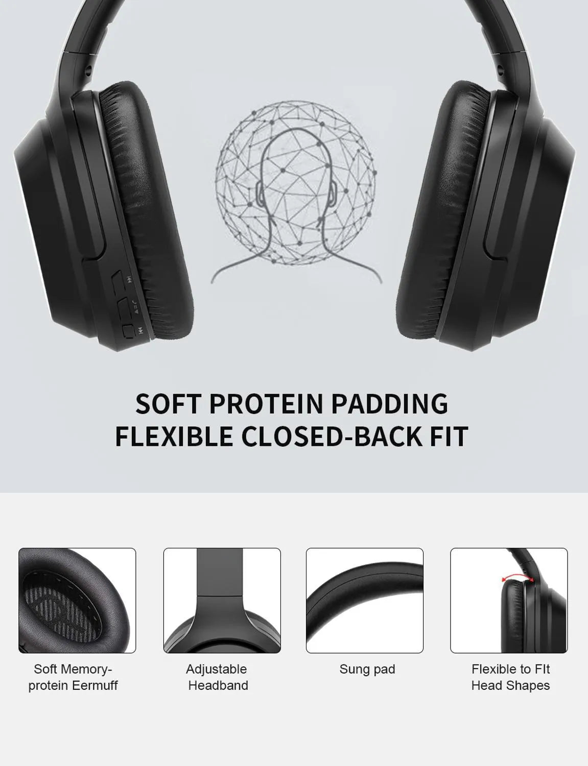 Gorsun E98 black over-ear wireless Bluetooth headphones with microphone on headband.