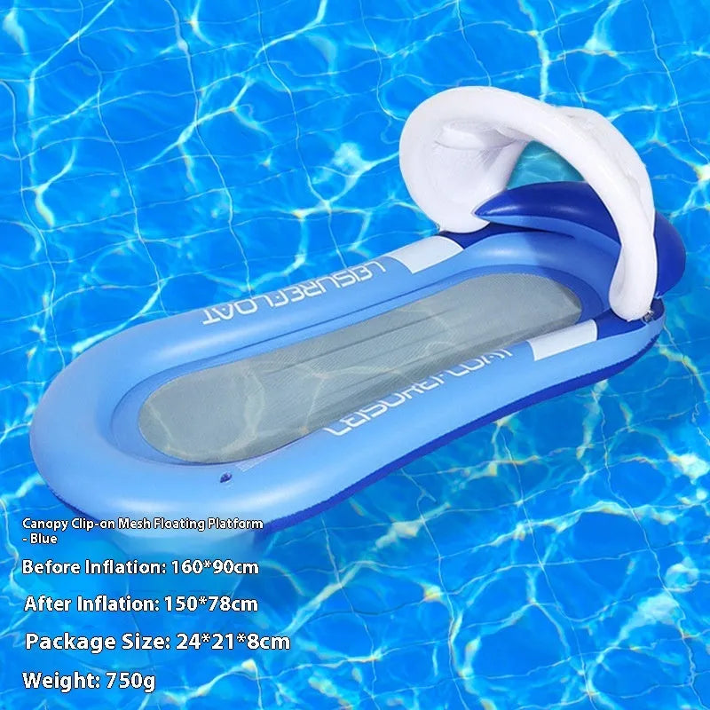 PVC inflatable floating row pool lounger in a mesh deck chair design with bright gradient colour wave.