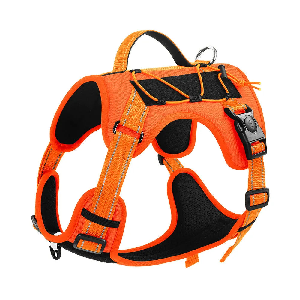 Reflective explosion-proof dog harness vest with hand-holding rope in orange, black, navy blue, brown, or dark purple colour options