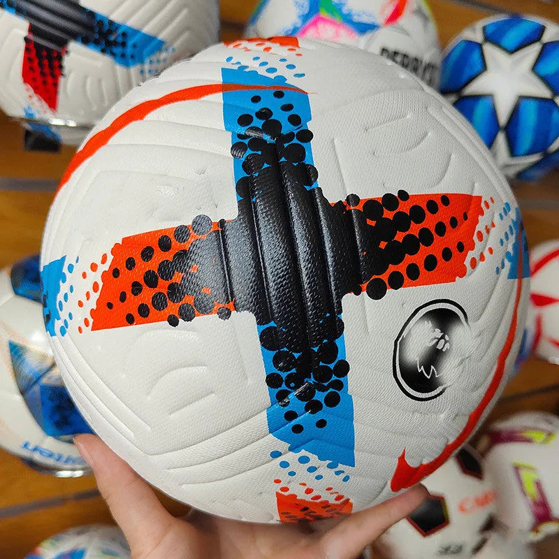 Size 5 PU football for outdoor sports in white, colourful, pink, or orange with adhesive stitching