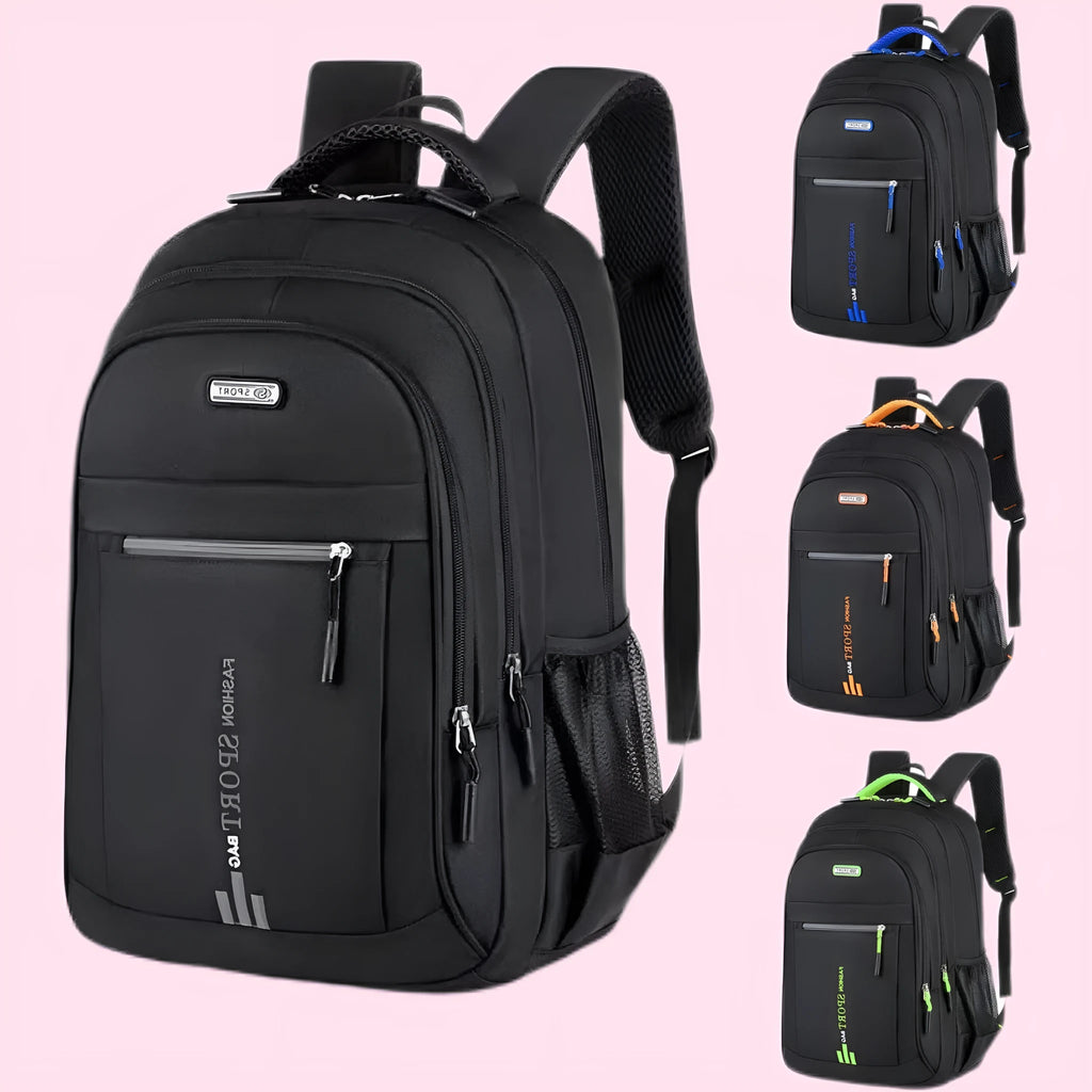 Oxford cloth business backpack with air-pillow straps in multiple colour options including black, green, blue, and orange