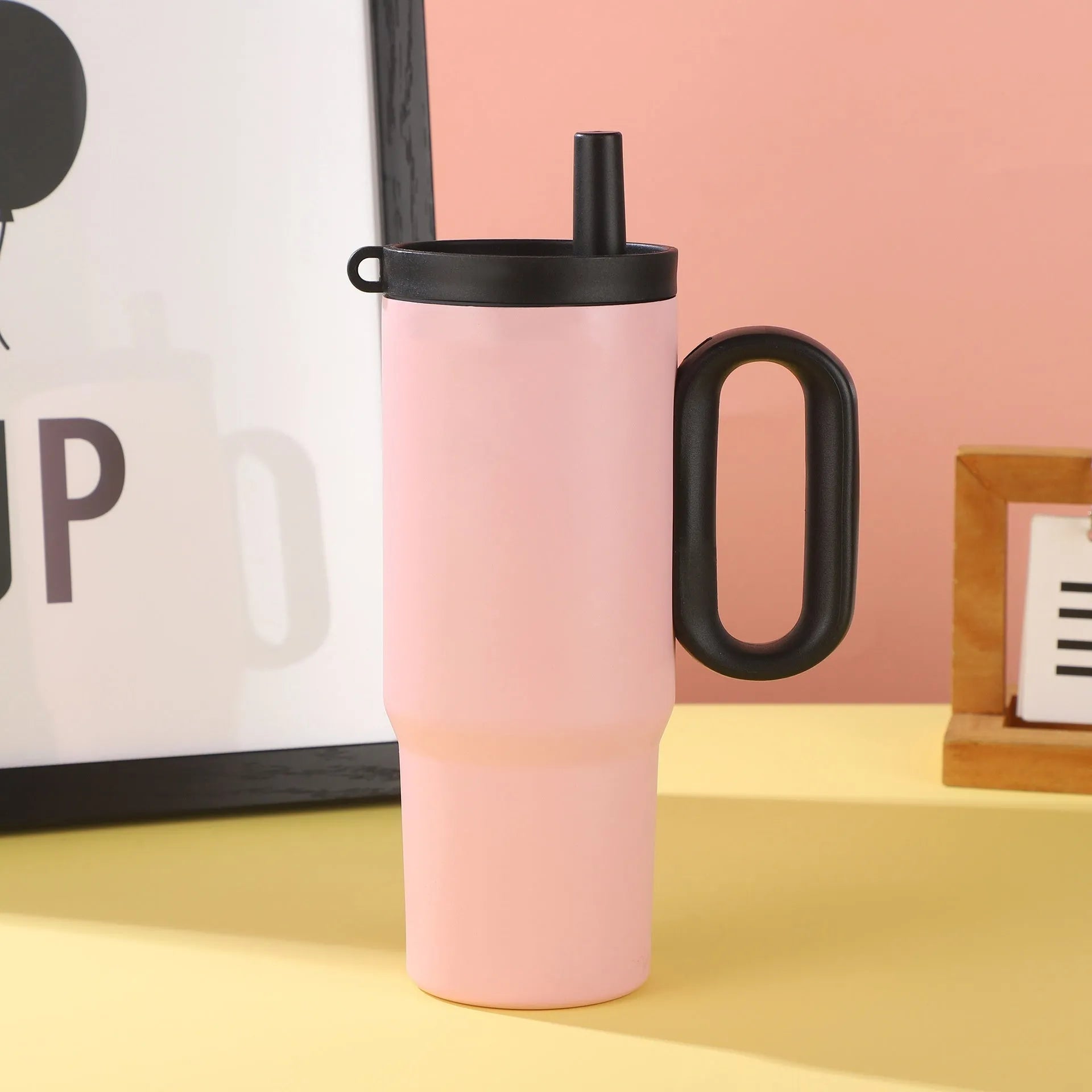 720ml stainless steel portable straw cup with handle in multiple colour options