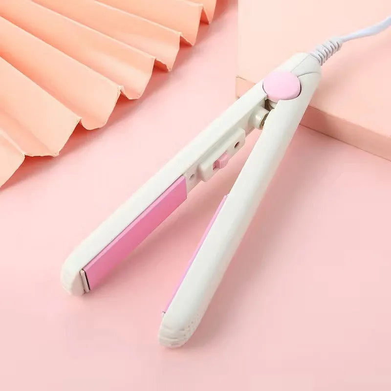 Mini hairdressing splint straightening iron for air bangs with colour-coded storage box options