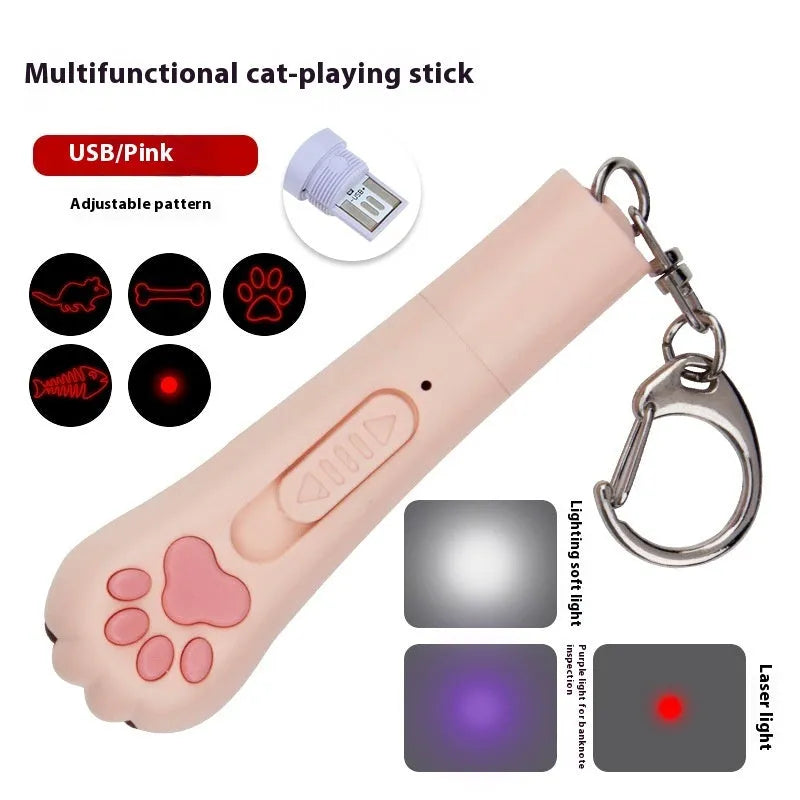 Rechargeable cat teasing stick with laser projector in blue colour