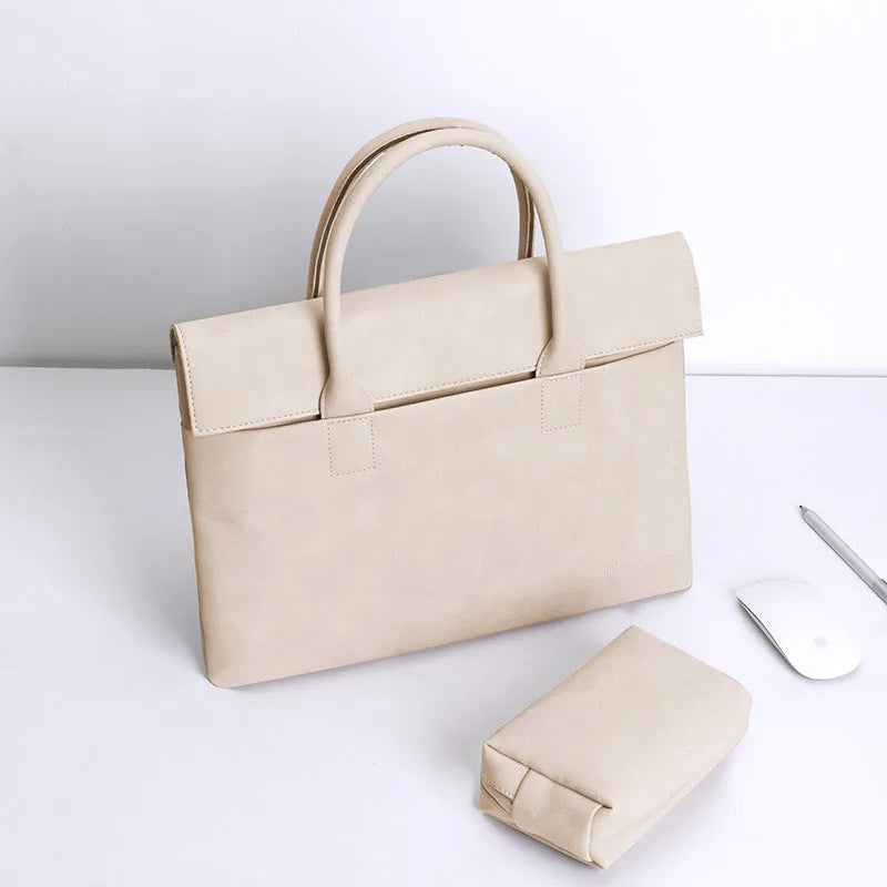 PU leather waterproof anti-theft tablet laptop inner case in light gray with small bag