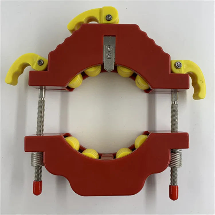 Yellow adjustable bottle cutter tool for DIY glass bottle cutting on a wooden table.