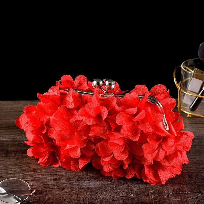 Flowe silk bridal evening banquet clutch bag with flower design, horizontal square shape, in available colours