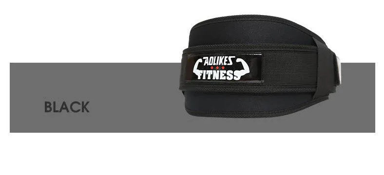 Black nylon fitness weightlifting waistband shown on adult size mannequin.
