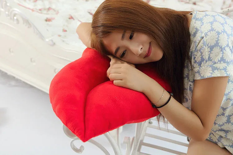 Plush big lips pillow in Pink or Red, short plush with PP cotton filling, 50cm or 65cm