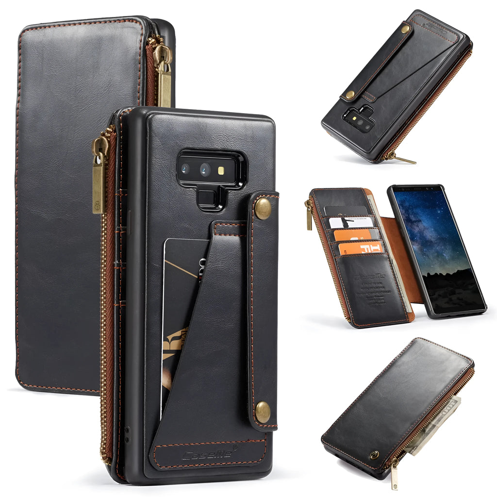 Black PU leather flip phone case for a SAMSUNG Note9 smartphone.