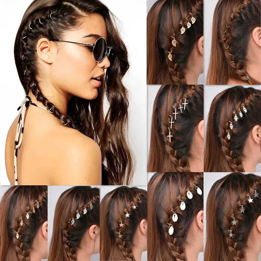 Small alloy gutter hair clips in gold and silver, 5 per pack, with numbered styles and golden shell design.