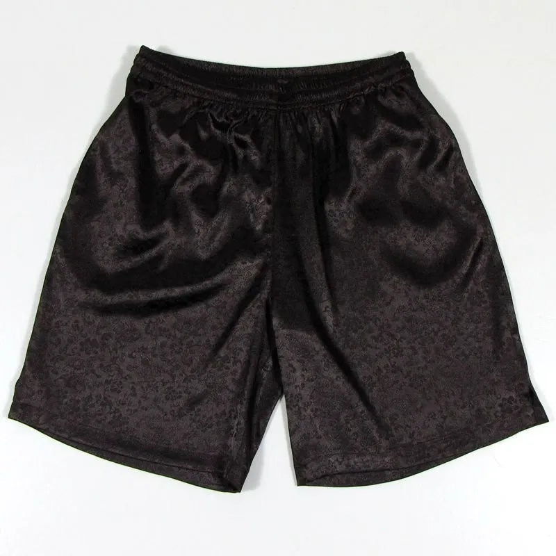 Men's black traditional Chinese Tang suit shorts with elastic waistband.