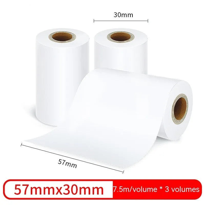 Three rolls of 57mm thermal paper in packaging for small thermal printers