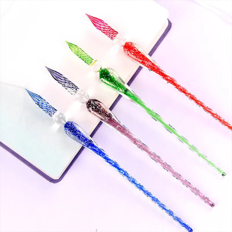 Luminous crystal glass dip pen for calligraphy and drawing, available in 4 colour set and single colour options