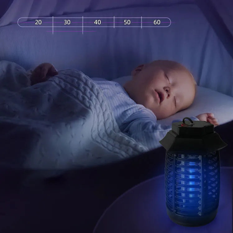 Black aromatherapy mosquito killer lamp with a UV light tube and a removable plastic chassis for cleaning.