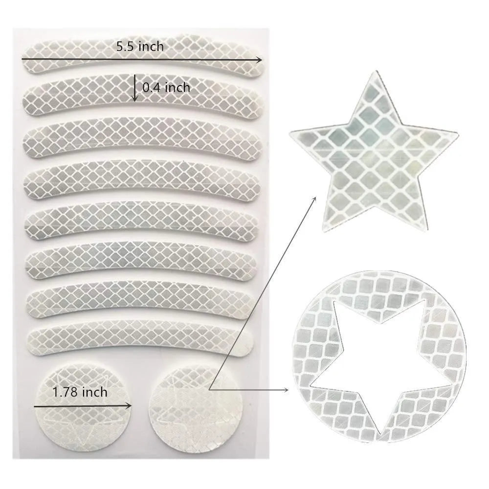 Bicycle reflective warning tape with grid pattern in four colour options showing 11.5x21cm dimensions