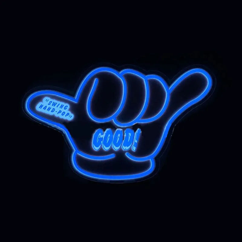 Luminous adhesive wall sticker with LED driver and 60cm connecting line, showing heart and text designs with multiple flashing modes.