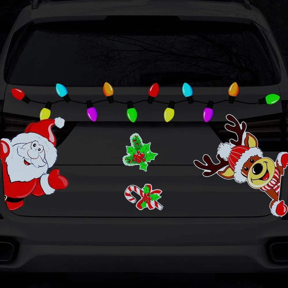 Cartoon-style Christmas elk reflective magnetic sticker on a metal surface