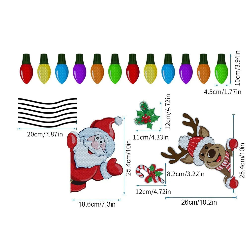 Cartoon-style Christmas elk reflective magnetic sticker on a metal surface