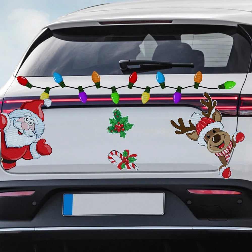 Cartoon-style Christmas elk reflective magnetic sticker on a metal surface
