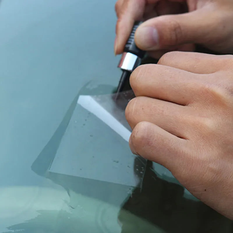Yellow car glass repair agent tool set with three components for windshield crack repair